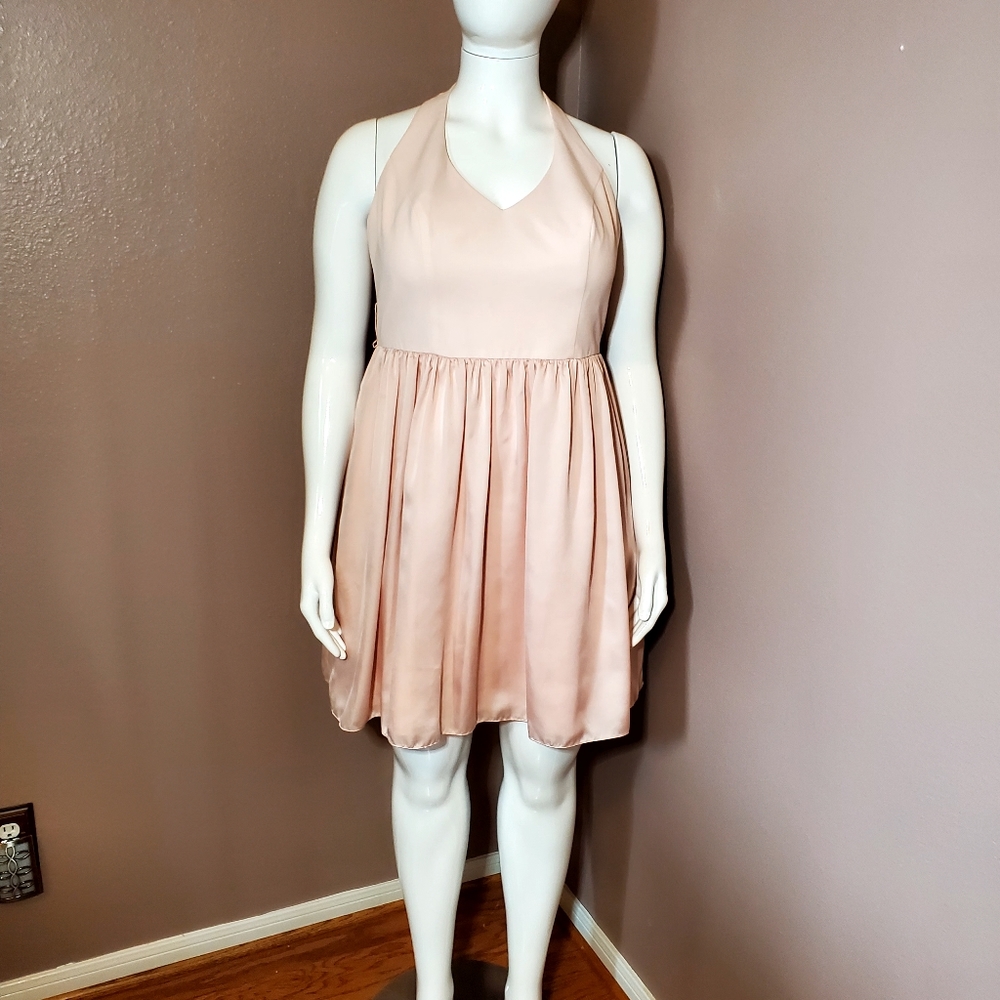 NWT David's Bridal WHITE by Vera Wang blush peach halter dress size 16